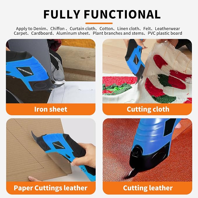 Super Scissors, Cardboard Cutter，Electric Box Cutter,Ultimate Cutting Tool for Home& Craft,Cordless Electric Scissors 2 Blades Included，Cutting Fabric, Cardboard & Plastic(blue)
