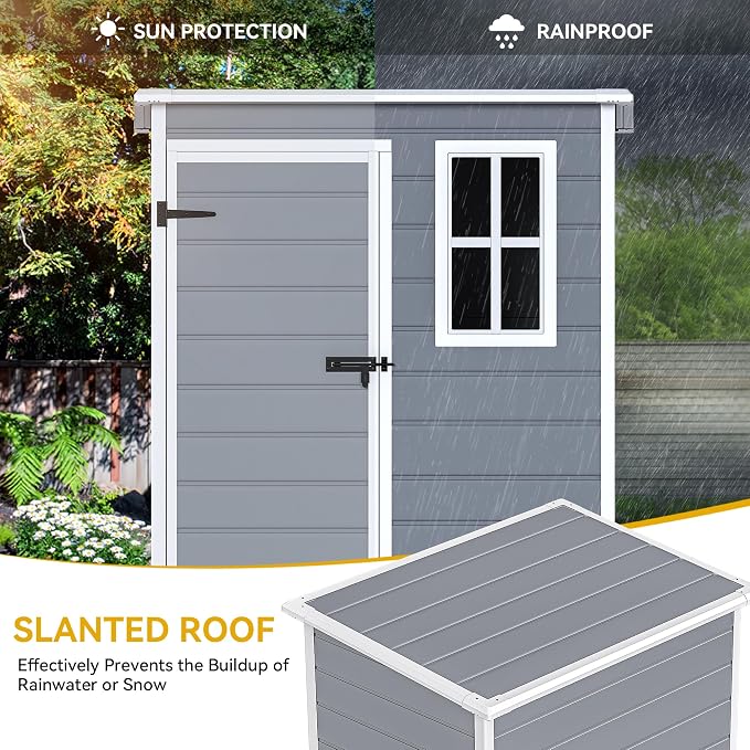 DWVO 5x3 FT Outdoor Storage Shed with Reinforced Floor, All-Weather Resin Storage Shed with Lockable Door & Window, Waterproof Plastic Tool Shed for Garden, Backyard, Patio, Lawn