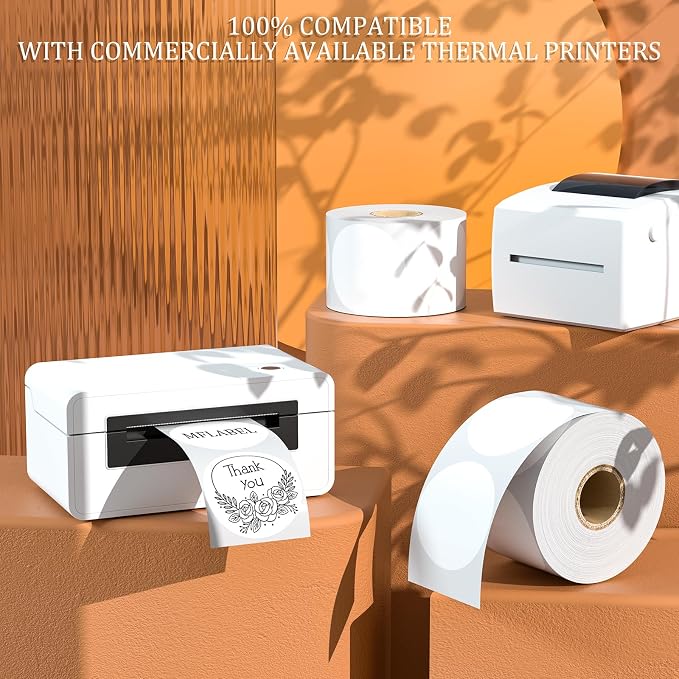 MFLABEL 2 Inch White Round Labels - 750 Pack Self-Adhesive Thermal Sticker Rolls for Shipping, Address, Barcodes & DIY (Compatible w/Thermal Printers)