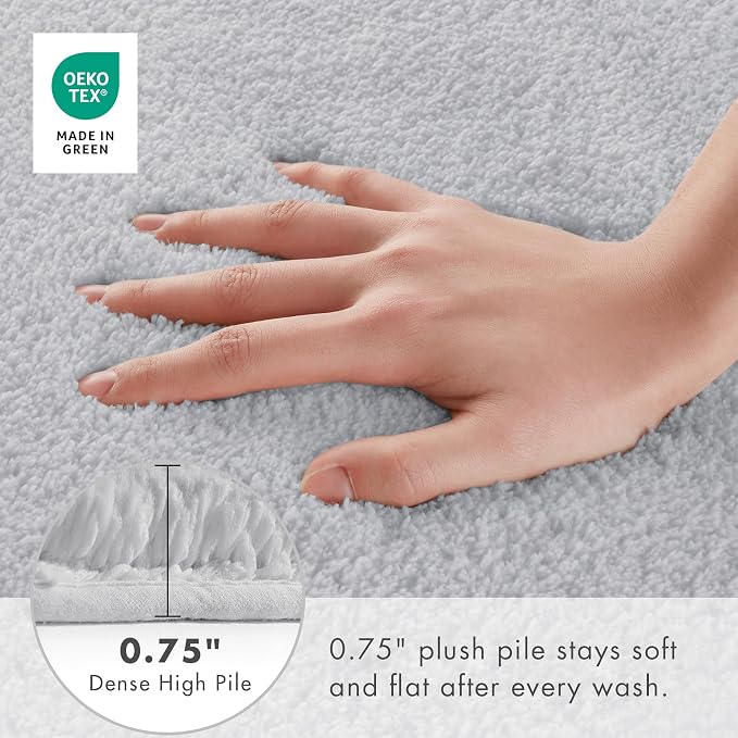 Madison Park Marshmallow Bathroom Rug Non Slip, Luxrurious Plush Bath Mat, Absorbent, Quick Dry, Spa Design Bath Room Décor, 20x24, Silver