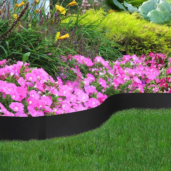 8" Metal Edging for Landscaping, 40" 6 Pack Garden Edging | Steel Landscape Edging with 7 Clips, Hammer-in Flexible Lawn Edging, No Dig Edging, Metal Edging for Pathway, Yard