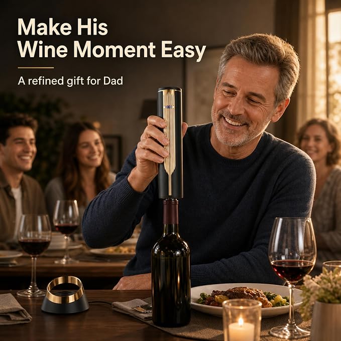 BLUBYEES Electric Wine Opener with Charging Base and Built-In Foil Cutter, Rechargeable Touch-Activated Automatic Corkscrew, Premium Wine Gifts for Men Women, Dad, Husband
