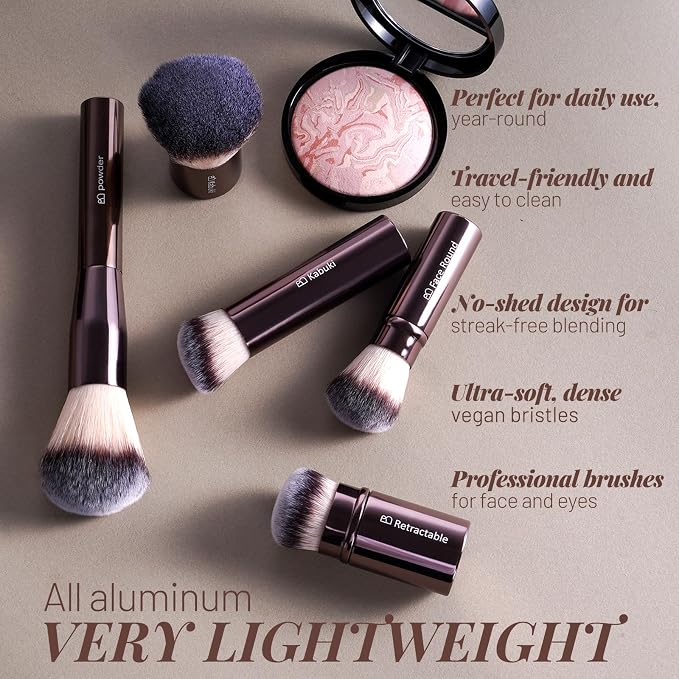 Makeup Brushes BS-MALL Professional Makeup Brush with Travel Case, Includes Foundation, Powder, Concealer, Lip & Eyeshadow Brushes for Daily Use & Versatile Occasions All-aluminum tube
