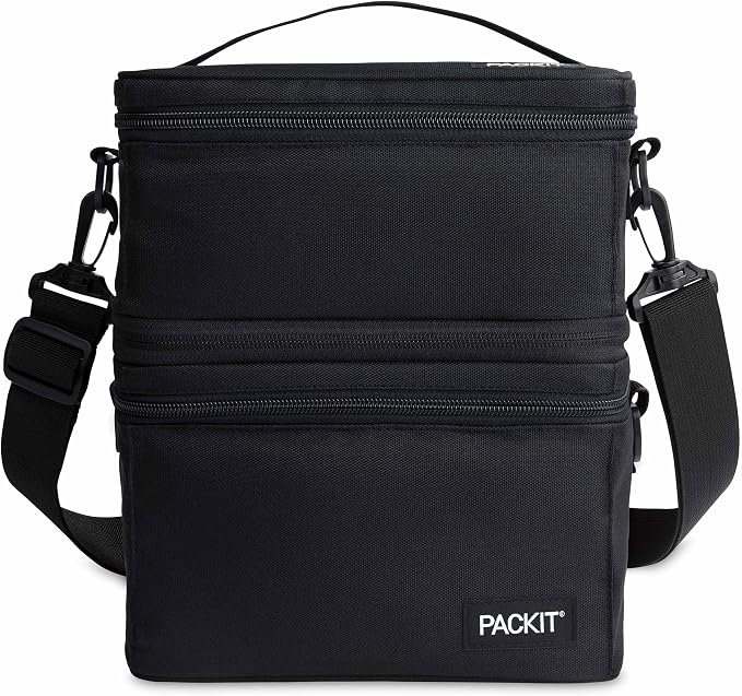 PackIt Mod 3-In-1 Lunch Box for Men and Women, Black with EcoFreeze Technology (Built-in Ice Packs), Removable Crossbody Strap, Designed for Outdoor, Work & Everyday Use