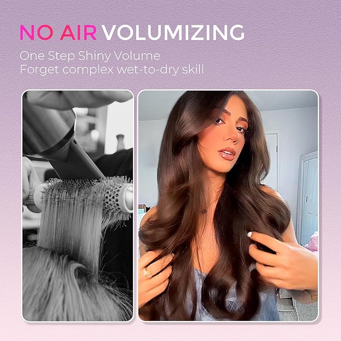 TYMO Thermal Brush Curling Brush - STYLUX 1.7 Inch Blowout Volumizer with Flexi-Fit for Hair Straightening, Heated Round Styler Tool, Hair Straightener and Curler 2 in 1, Dual Voltage, Pink