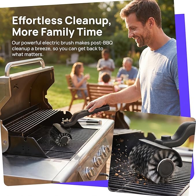 Electric Grill Brush for Outdoor, 180°Adjustable Rechargeable Cordless BBQ Grill Cleaner Brush, 3-Speed Power Rotary Grill Cleaning Brush, Reinforced Steel Bristles for Gas Charcoal Barbecue Grates