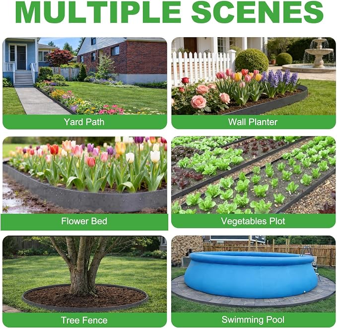 50FT Metal Landscape Edging 15-Pack, 6.5"H Corten Steel Lawn Edging | 15 Stakes, 100-year Service Life, Hammer-in Garden Edging Border, Flexible DIY, for Lawn, Flower Bed, Tree Ring, Pathway