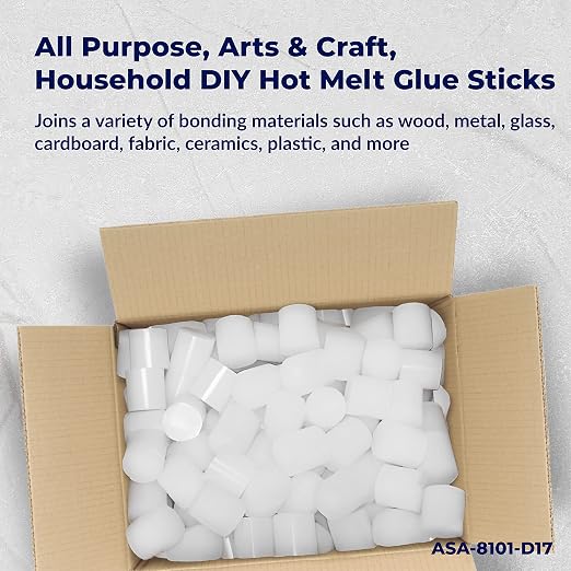 ASA 1.75 inch x 1.75 inch. All Purpose Clear Hot Melt Glue Sticks for Arts & Craft, Household DIY. Wood, Glass, Cardboard, Ornaments, Fabric, & More | 25 lb (188 Count)