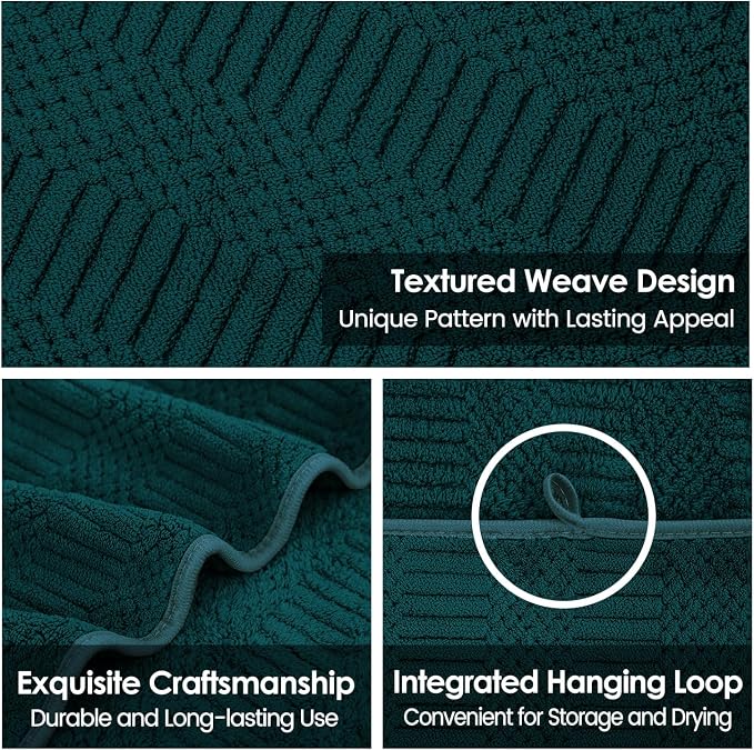 JML Microfiber Bath Towels, Teal, 30" x 60", Set of 2 | Hanging Hook, Lint Free, Oversized, Soft, Super Absorbent, Fast Drying, Use for Sport, Fitness, Yoga, Diamond Cross Grid