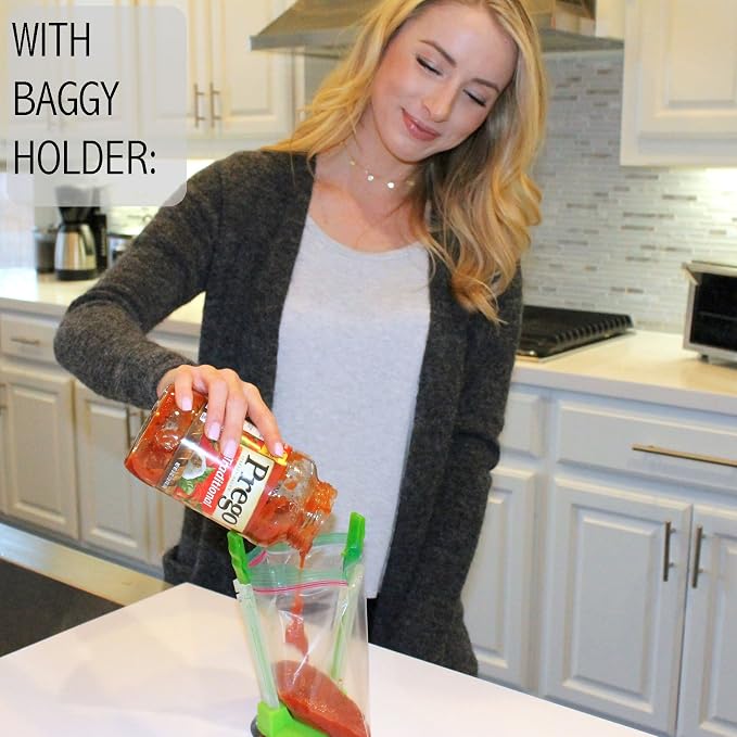 Jokari Adjustable Baggy Rack Stand 4-Pack | Hands-Free Freezer Bag Holder, Gallon, Quart, Sandwich Size Storage Bags, Ideal, Pouring Leftovers, Meal Prep