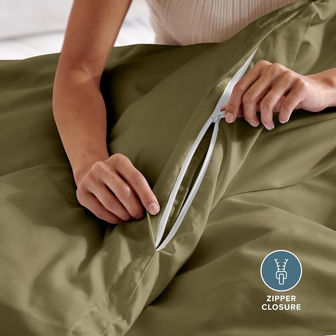 Bare Home Bedding Duvet Cover King Size - Premium 1800 Super Soft Collection - Lightweight, Cooling - Soft Breathable Bedding Duvet Cover (King, Olive)