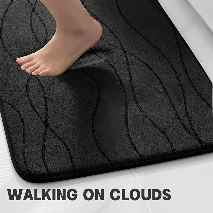 YIHOUSE Bathroom Rugs Set 5 Piece, Memory Foam Bath Mat Black | Ultra Soft, Absorbent, Non-Slip, Machine Washable, for Bathroom, Sink and Toilet