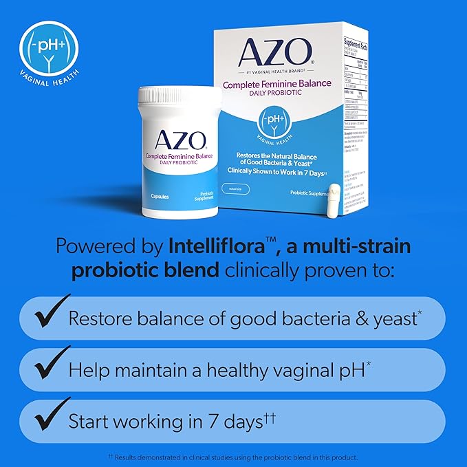 AZO Complete Feminine Balance Daily Vaginal Probiotics for Women, Clinically Proven to Help Protect Vaginal Health, Helps balance pH and yeast, 30 Count