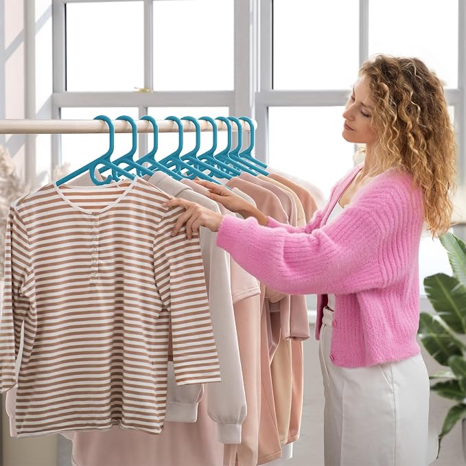 NEATERIZE Thick Heavy Duty Hangers - Blue Plastic Clothes Hangers 38 Pack - Great for Coat Hanger, Jackets Jeans & Suit Hanger for Closet - New Apartment Essentials Percheros Ganchos para Colgar Ropa