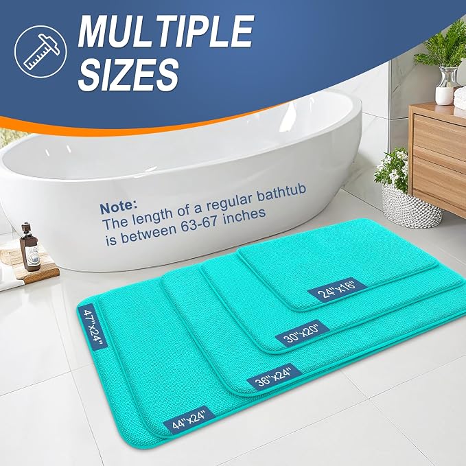 OLANLY Thick Memory Foam Small Bathroom Rug 24x16, Absorbent Bath Mat, Teal | Soft Quick Dry Bath Mat Rugs, Non-Slip, Machine Washable Mat for Bathroom Floor, Tub and Shower, Home Decor Accessories