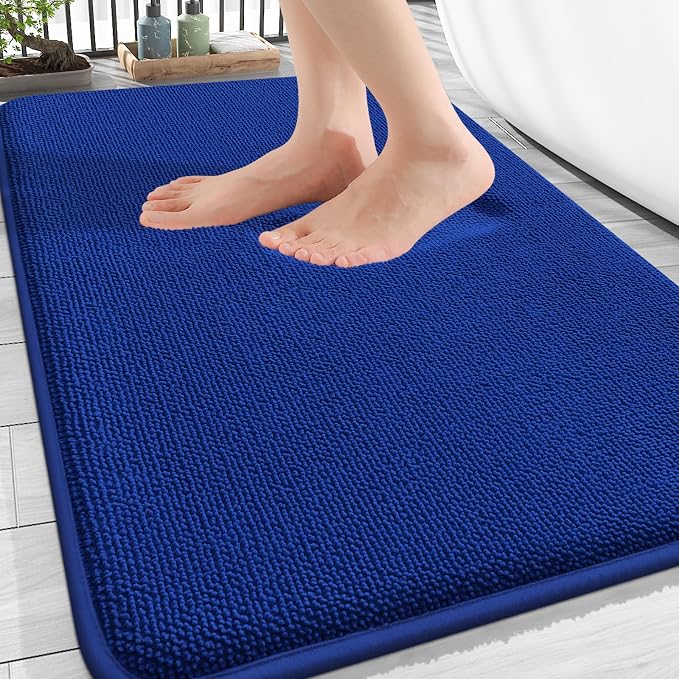 OLANLY Thick Memory Foam Bathroom Rug 30x20, Absorbent Bath Mat, Royal Blue | Soft Quick Dry Bath Rugs Mats, Non-Slip, Machine Washable Carpet for Bathroom Floor, Tub and Shower, Home Decor Accessories