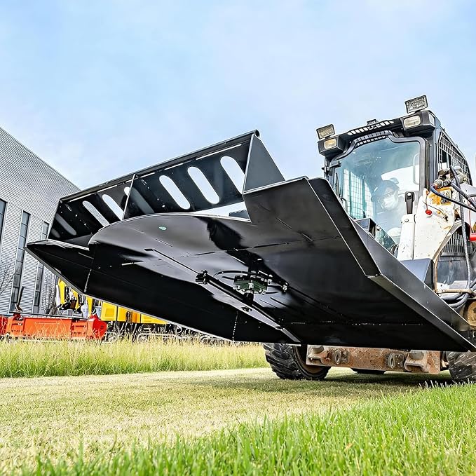 63" Wide Skid Steer Brush Cutter Attachment - 57.6"/1460mm Cutting Width, 2 Bi-Directional Blades, Fits Bobcat and Most Skid Steer Loaders, Ideal for Landscaping, Trail Clearing and Construction