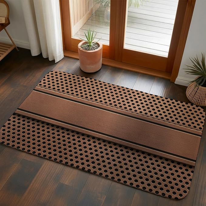 Brown Metal Hole Bathroom Rugs Non Slip Washable Bath Mat Absorbent Low Pile Front Door Mat Copper Net Eye Hole Pattern Indoor Doormat for Kitchen Entryway Shower Decor Accessories 15.7"x23.6"