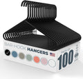 Plastic Hangers 100 Pack – Made in the USA – 6lb Capacity Standard Clothes Hangers with Strap Hooks for Dresses, Lingerie, Shirts, Pants, and Jackets – Black