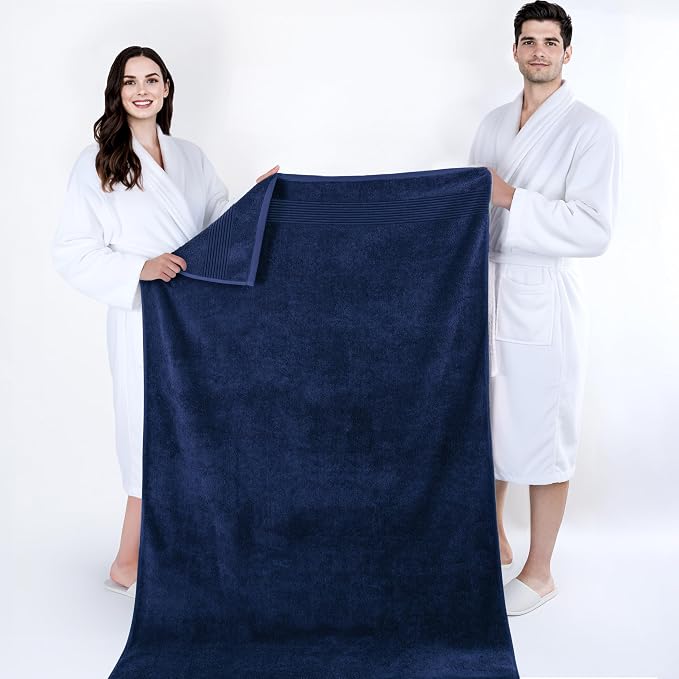 Cotton Paradise 100% Cotton Turkish Towel Set, Soft Absorbent Quick Dry, 2 Piece 35x70 Bath Sheet Set, Navy Blue