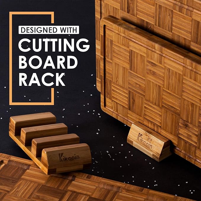 Kikcoin Extra Large Bamboo Cutting Boards, (Set of 3) Chopping Boards with Juice Groove Bamboo Wood Cutting Board Set Butcher Block for Kitchen, End Grain Serving Tray