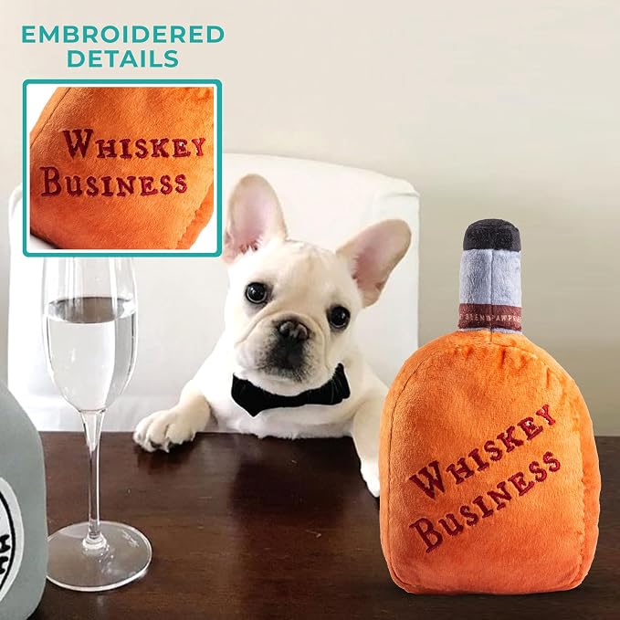 Haute Diggity Dog Woofford Reserve Bourbon Bottle Parody Plush Dog Toy for Medium & Large Dogs, Funny Drink-Inspired Stuffed Dog Toys with Interactive Squeaker, Machine-Washable, Durable & Safe
