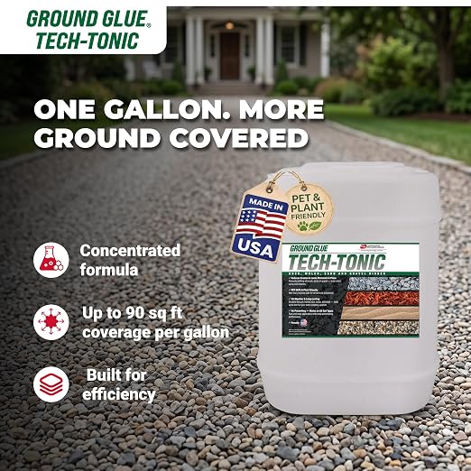 Ground Glue Tech-Tonic Landscape Adhesive, 5 Gallon Tote | For Rock, Mulch, and Sand, Long-Lasting Stabilizer for Trails & Slopes, Pet-Safe Binder for Pea Gravel, Bark & Flower Beds