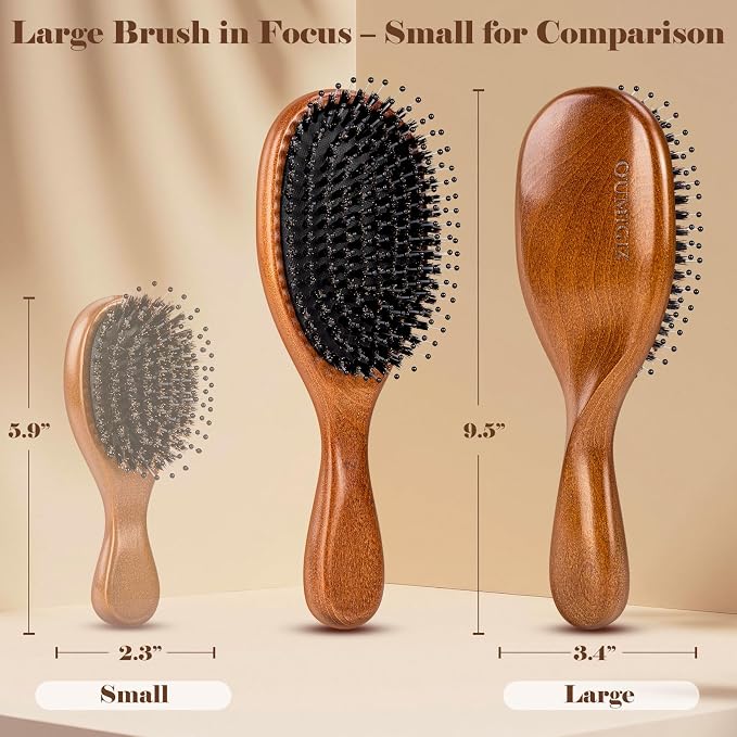 Boar Bristle Hair Brush Since 1965 British Craftsmanship Handmade | Natural Wood Slick Back Hairbrush, Gentle Detangling Women Men Kids Curly Thick Fine Frizzy Hair, Smoothing Styling Brush