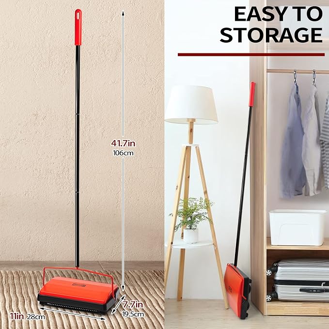 JEHONN Carpet Floor Sweeper Manual with Horsehair, Broom and Dustpan Set for Home