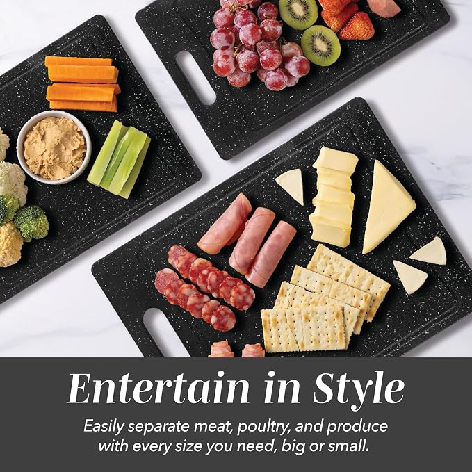 COOK WITH COLOR Non-Slip Cutting Board Set – Kitchen Essentials with Easy Grip Handle for Meat, Veggies, and Fruits, 4 Cutting Boards, Black