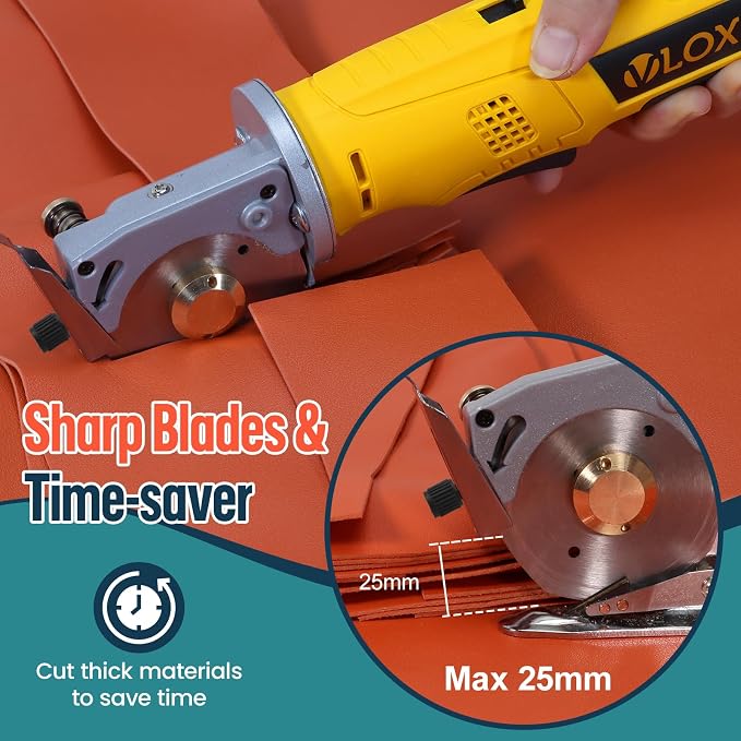 VLOXO Electric Rotary Cutter Electric Fabric Scissors | 2000RPM Multi-Layer Fabric Cutter with Replacement Blade and 2 Batteries for Quilting, Leather, Carpet, Thick Materials Case