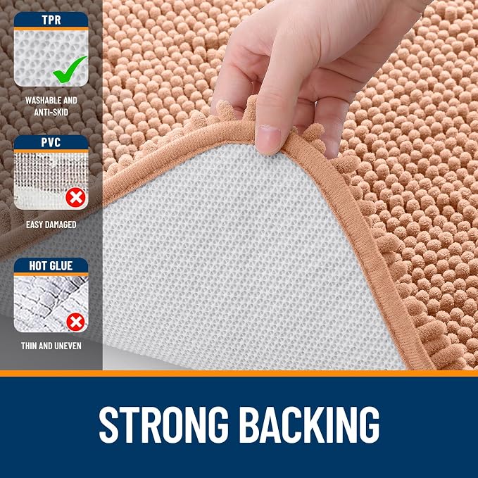 OLANLY Bathroom Runner Rugs 47x20, Extra Soft Absorbent Chenille Bath Rugs, Rubber Backing Quick Dry, Machine Washable Long Bath Mats for Bathroom Floor, Tub and Shower, Home Decor Accessories, Peach