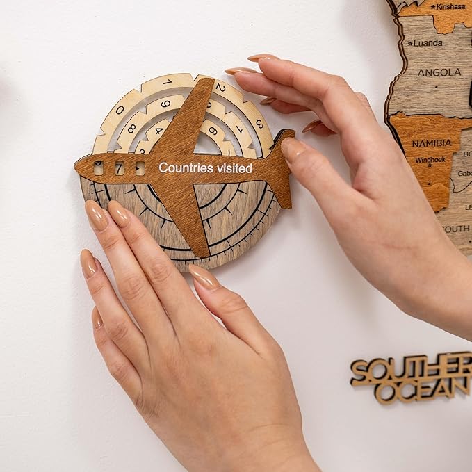 Enjoy The Wood 3D Wooden World Map Wall Art - Large Travel Map with Pins for Art Decor - Decorative Map of the World for Home, Office - Travel Wall Art Housewarming Gift Idea (Travel Tracker, Pins, Unframed)