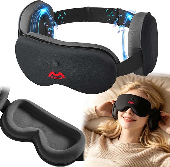 Bluetooth Sleep Mask with White Noise, Bluetooth 5.4 Sleep Headphones Eye Mask, 100% Blackout Sleep Mask, Voice Control, Soft Earmuffs, Comfortable for Travel, Meditation & Side Sleepers