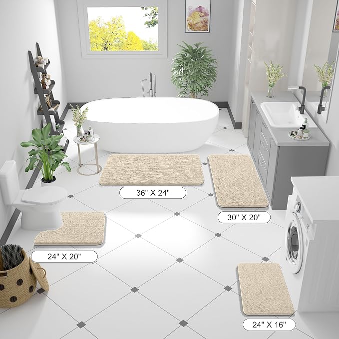OLANLY Bathroom Runner Rugs 44x24, Extra Soft Absorbent Chenille Bath Rugs, Rubber Backing Quick Dry, Machine Washable Long Bath Mats for Bathroom Floor, Tub and Shower, Home Decor Accessories, Sand