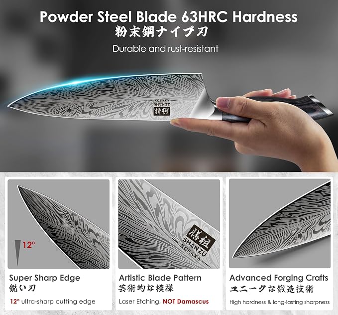 SHAN ZU 16 Pieces Knife Set, Knife Block Set in Powder Steel, Ultra Sharp Kitchen Knives Set, High Hardness Japanese Knife Set with Ergonomic Pakkawood Handle, Chef Knives Set for Kitchen Cooking