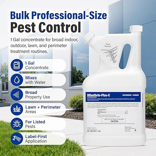 Bifenthrin-Plus-C Insecticide (1 Gal) - Roach Killer Indoor Infestation, Termite Treatment, Ant Control & Wasp Spray - Home Defense Pest Control, Residential, Commercial, and Industrial Use