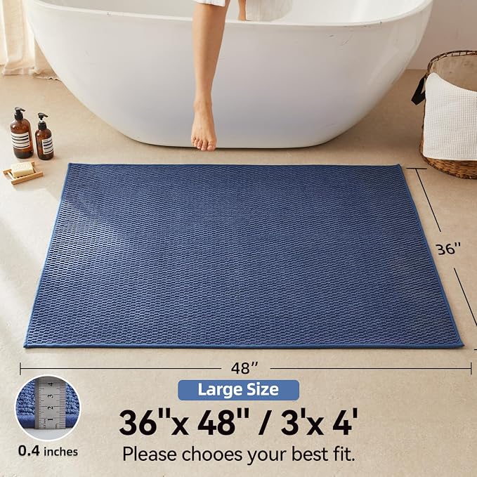 Triohero Large Bathroom Rugs Non Slip Washable Bath Rugs Super Absorbent Bathroom Rug Thin Quick Dry Low Pile Bath Mats, Denim Blue 36"x48"