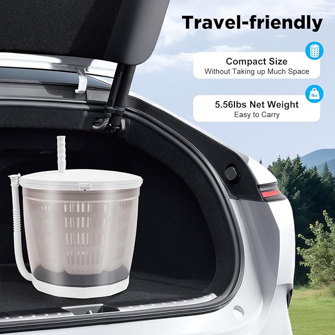 2 in 1 Hand Crank Manual Washing Machine and Spin Dryer, Portable Non-Electric Compact Washer for Small Loads, Baby Clothes, RV, Dorm, Apartment, Camping, Easy to Use Mini Laundry Machine
