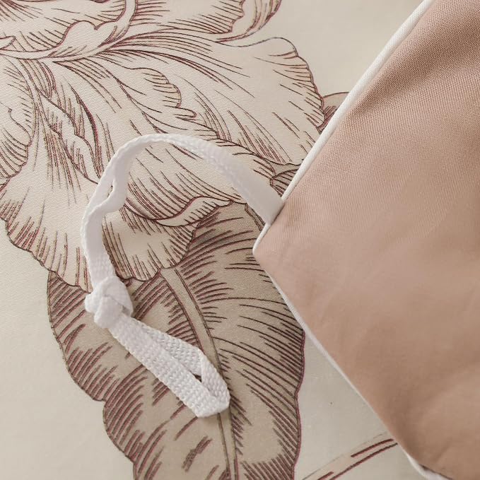 Duvet Cover Set King Size Floral Pattern 600 Thread Count Ultra Soft 100% Long Staple Cotton Duvet Cover Sets 3-PC, Breathable Duvet Cover with Zipper Closure & Corner Ties