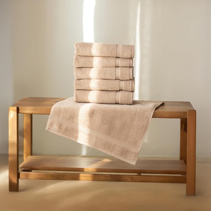 SALBAKOS 6-Piece 100% Turkish Cotton Hand Towels, 16x30 inch, Taupe | Large Size Thick Super Soft Highly Absorbent, Versatile Hair Face & Hand Drying Towel, Premium Hotel Quality Made in Turkey
