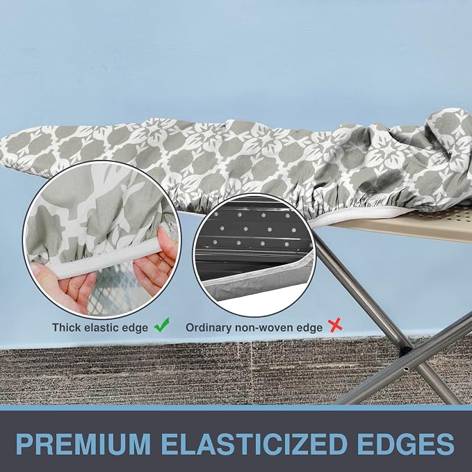 VividPaw Ironing Board Cover and Pad, Thick Padding, Elastic Edge, Silicone Coated, Resist Scorching, Adjustable Fastener, Heavy Duty Padded Iron Board Covers (Floral Tiling, 15" x 54")