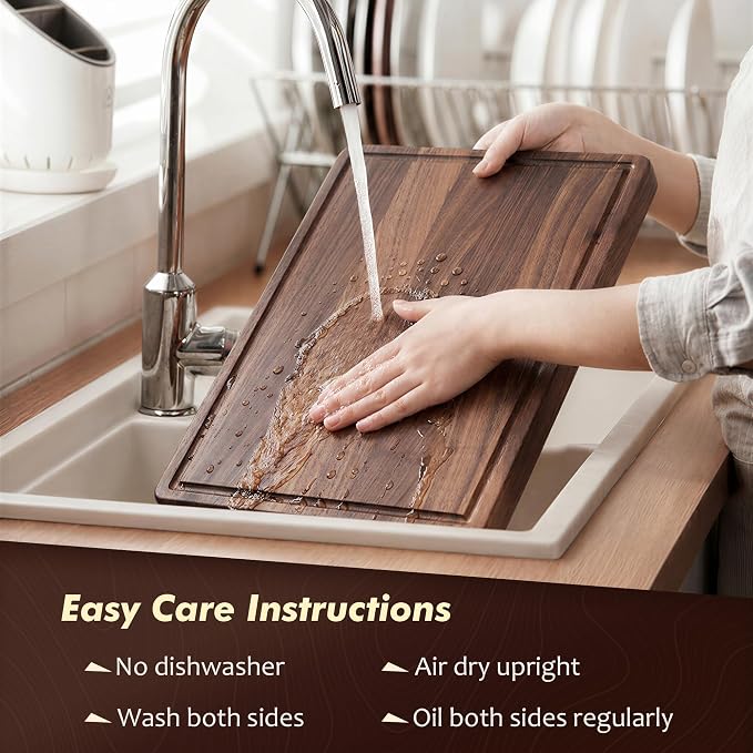 Walnut Wooden Cutting Boards for Kitchen, Solid Wood Cutting Board Set - Charcuterie & Chopping Butcher Block for Meat - Kitchen Gadgets Gift (Walnut 17in*12in)