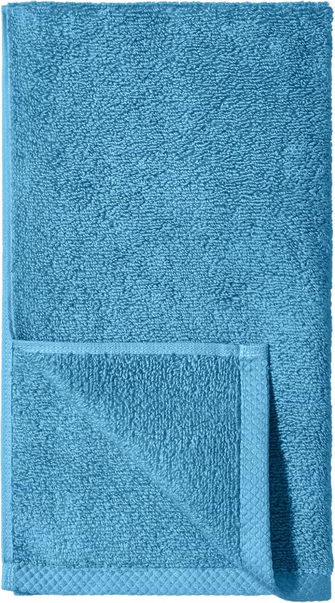 Amazon Basics 8-Pack Lightweight Quick-Dry Hand Towels, 100% Cotton, 28" x 16", Lake Blue