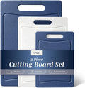 COOK WITH COLOR Non-Slip Cutting Board Set – Kitchen Essentials with Easy Grip Handle for Meat, Veggies, and Fruits, 3 Cutting Boards, Blue and White Marble