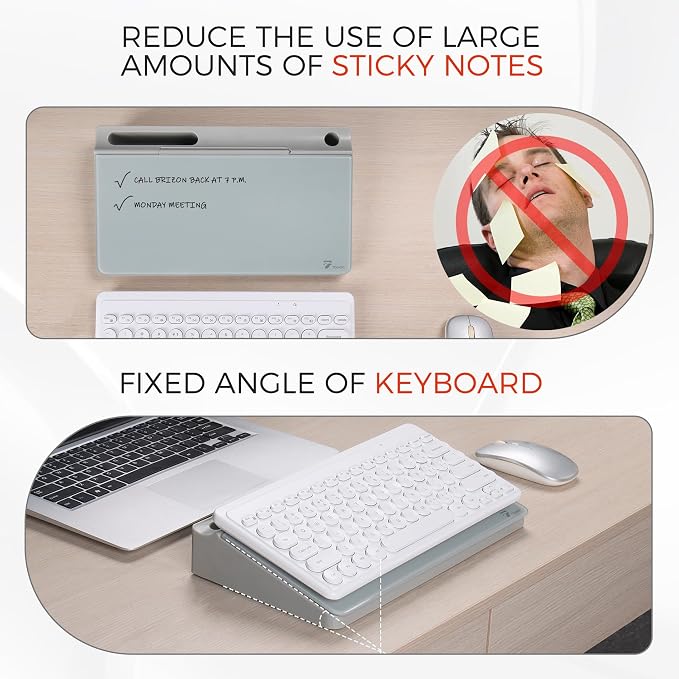 Small Compact Glass Desktop Whiteboard with Storage – 12 x 7 in Dry Erase Board for Desk, Home Office, School | Includes 5 Markers, Eraser & Holder | Space-Saving Organizer, Stone Gray