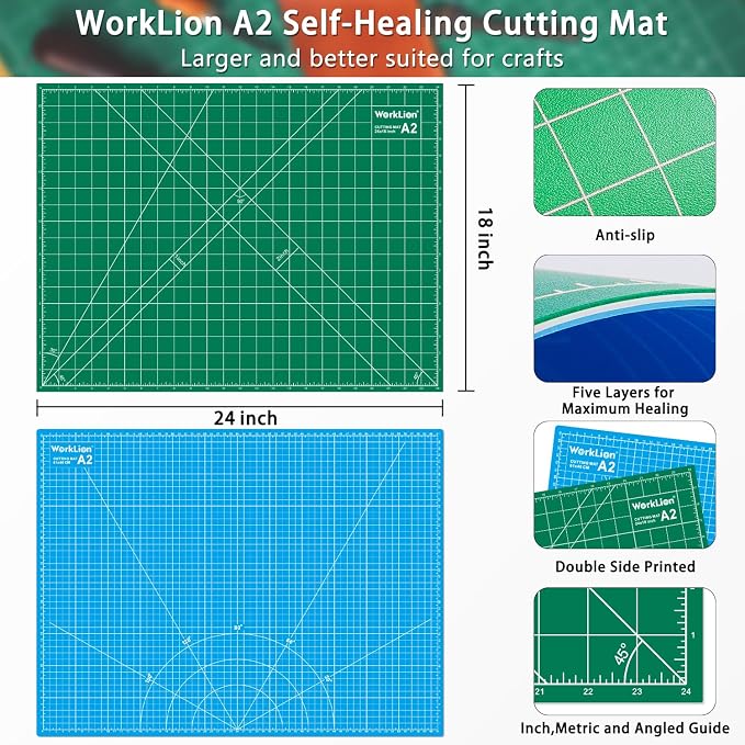 WORKLION 18'' x 24'' Large Self Healing PVC Cutting Mat, Double Sided, Gridded Rotary Cutting Board for Craft, Fabric, Quilting, Sewing, Scrapbooking - Art Project…