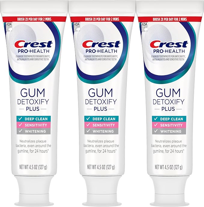 Crest Pro-Health Gum Detoxify Plus Toothpaste 4.5 oz Pack of 3 - Antibacterial Fluoride Toothpaste, Sensitivity Protection, Whitens Teeth, Anticavity, Plaque Control
