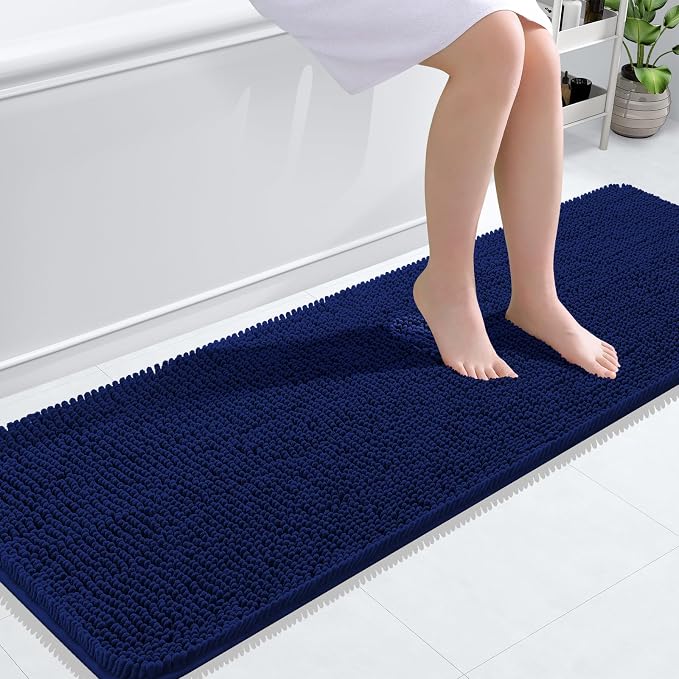 OLANLY Bathroom Runner Rugs 59x20, Extra Soft Absorbent Chenille Bath Rugs, Rubber Backing Quick Dry, Machine Washable Long Bath Mats for Bathroom Floor, Tub and Shower, Home Decor Accessories, Navy