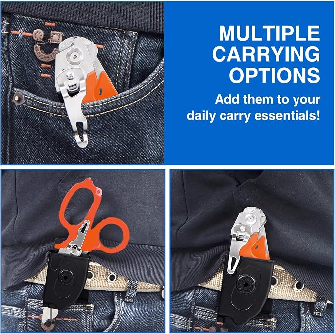 Heavy Duty 6 in 1 Multifunctional Trauma Shears Foldable | Stainless Steel emergency response scissors | Survival Shears with Holster | Medical Trauma shears Tactical With Strap Cutter | Orange